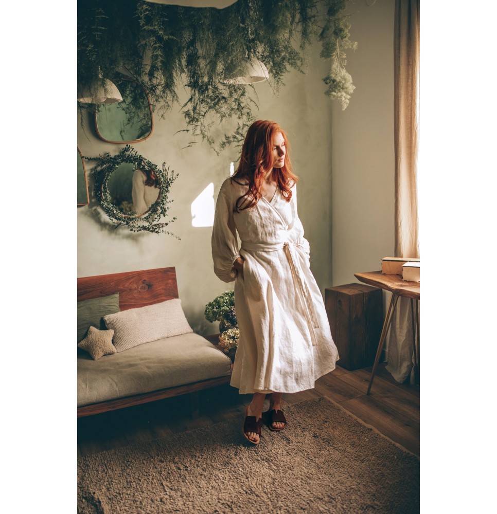 Country Style Linen Puff Sleeve Dress