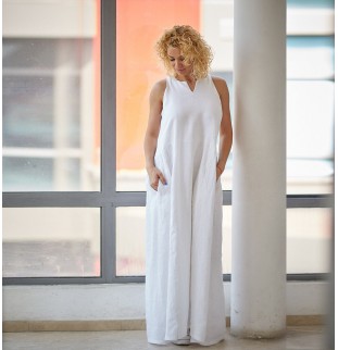 Loose white linen maxi skirt