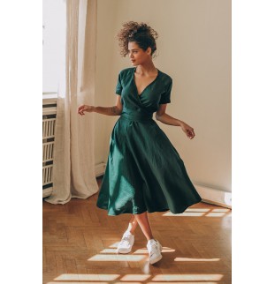Simple dark green linen dress