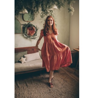 Summer Rust Orange Linen Dress