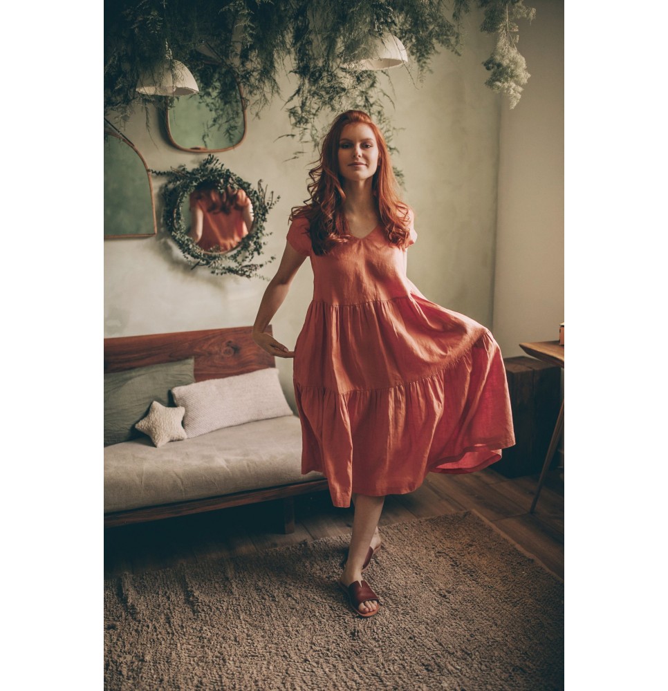 Summer Rust Orange Linen Dress 