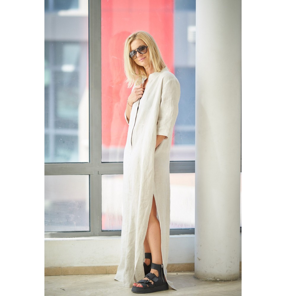 Women's Linen Robe with Side Slits