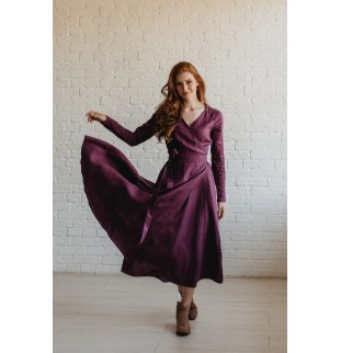 Women's Purple Heavy Linen Midi Skirt