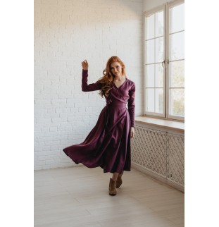 Women's Purple Heavy Linen Midi Skirt