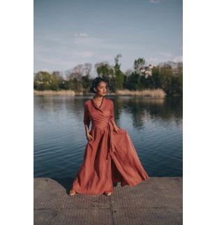 Women's Shawl Collar Wrap Maxi Dress