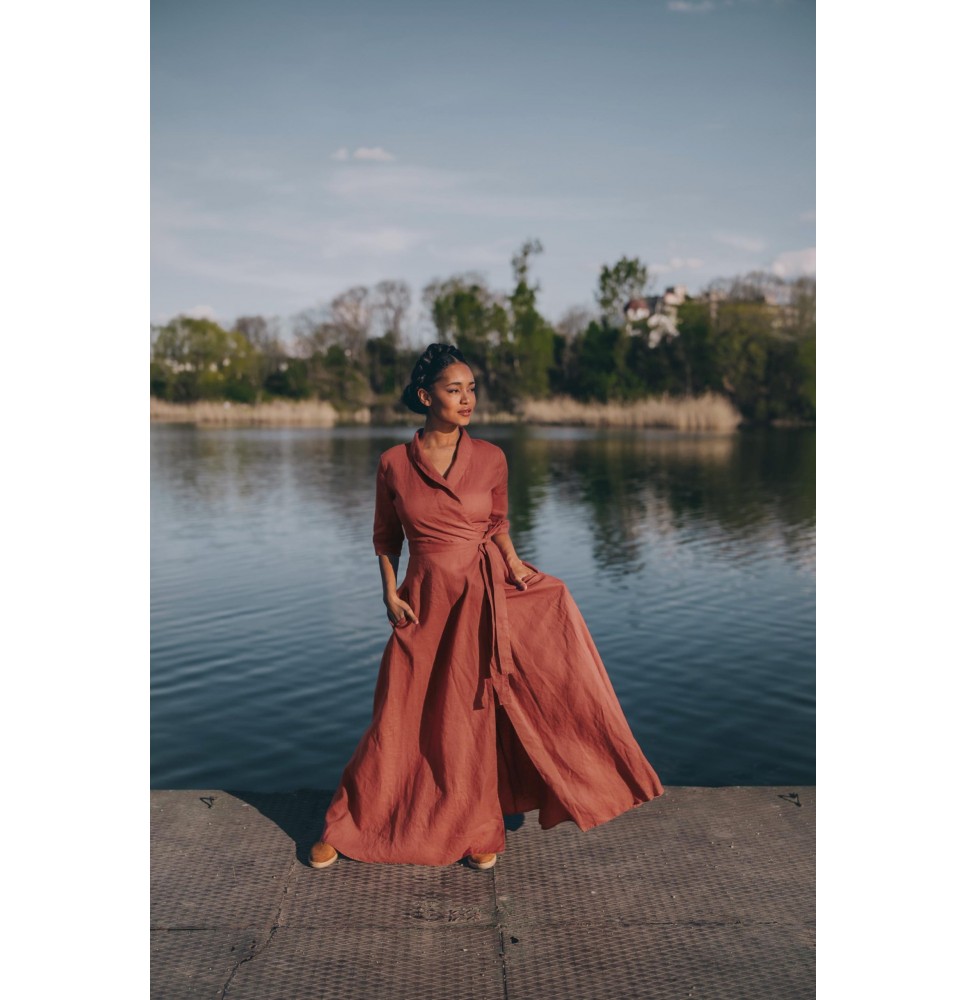 Women's Shawl Collar Wrap Maxi Dress