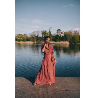 Women's Shawl Collar Wrap Maxi Dress